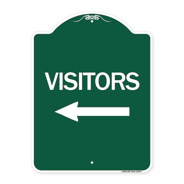 Signmission Designer Series Visitors W/ Left Arrow, Green & White Aluminum Sign, 18" x 24", GW-1824-24617 A-DES-GW-1824-24617 - main